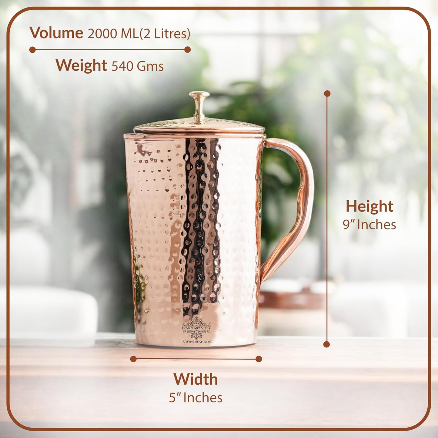 Copper Close Hammered Jug 1 Liter