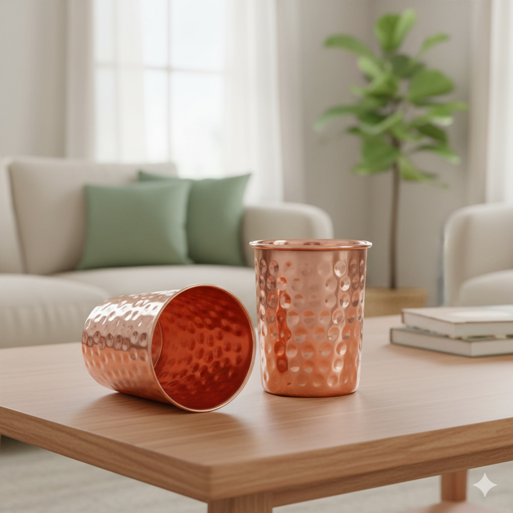 copper close hammered 250ml glasses (set of 2)