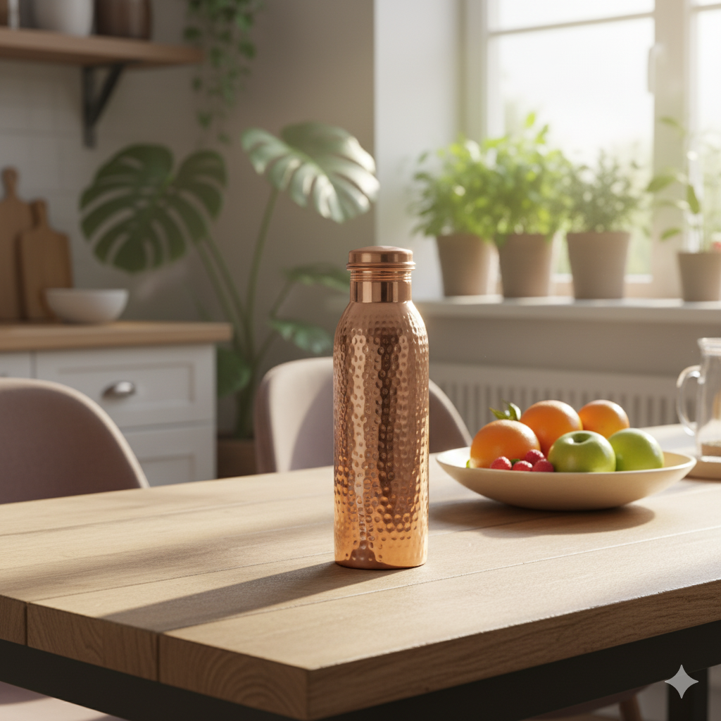 Copper 1 liter close hammered water bottle (1 pcs)