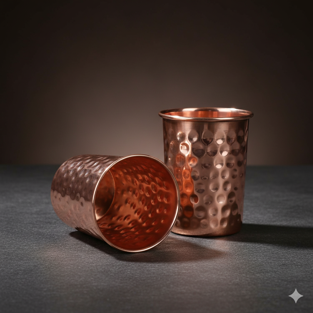copper close hammered 250ml glasses (set of 2)