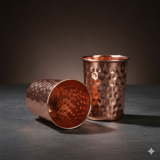 copper close hammered 250ml glasses (set of 2)