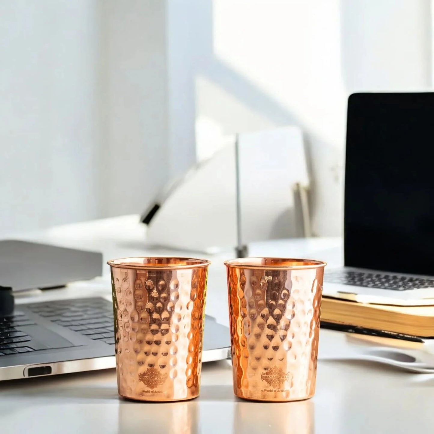 copper close hammered 250ml glasses (set of 2)
